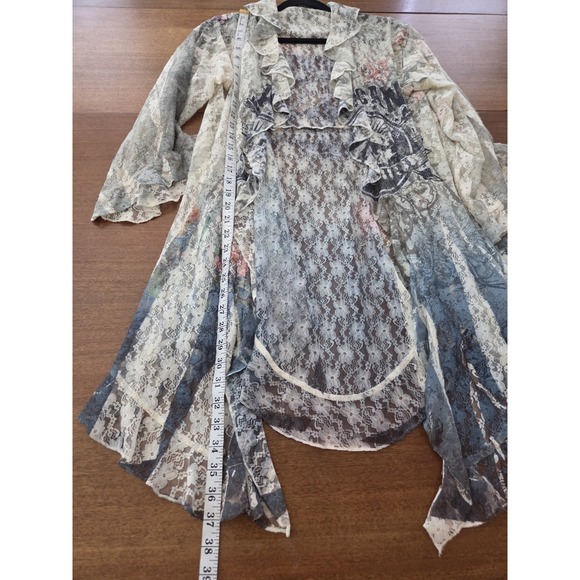 Origami Lace American Cowgirl Duster Womens L/xl Cardigan Romantic Ruffles Boho - Picture 9 of 12
